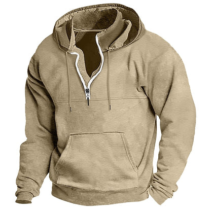 Men's Cotton Zipper Solid Color Basic Loose Long-sleeved Hooded Sweatshirt