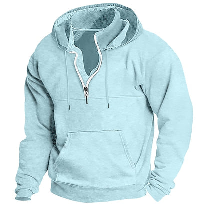 Men's Cotton Zipper Solid Color Basic Loose Long-sleeved Hooded Sweatshirt