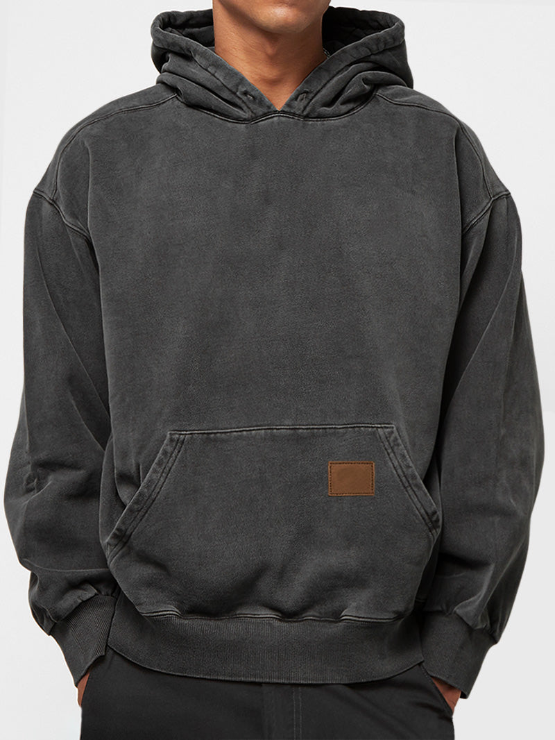 Men's 100% Cotton Washed, Distressed, Vintage Casual Logo Hooded Sweatshirt