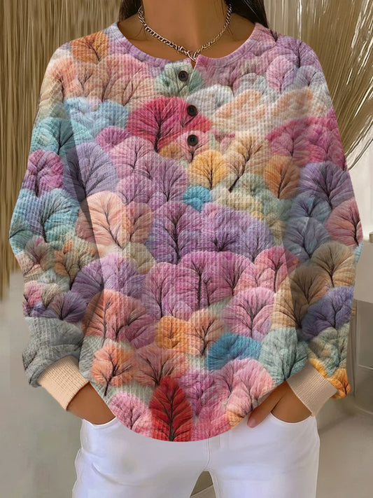 Women's Colorful Christmas Tree Pattern Art Print Casual Cotton Shirt