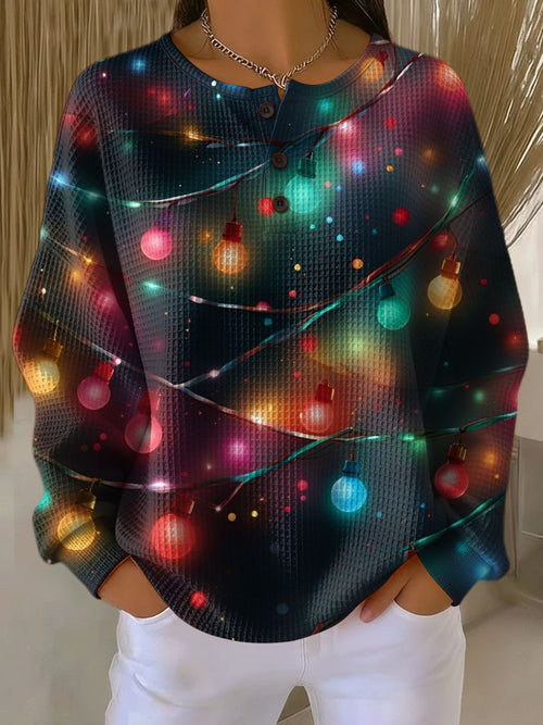 Women's Christmas Lanterns Pattern Art Print Casual Cotton Shirt