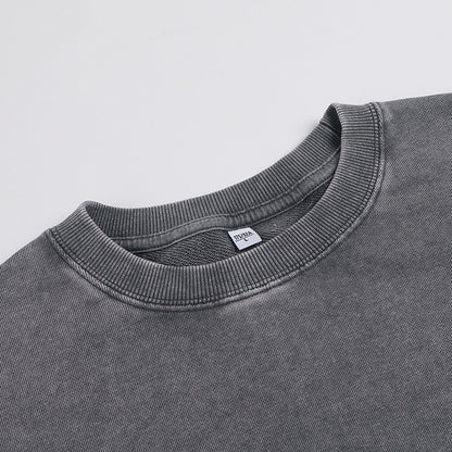 Men's 100% Cotton Washed Distressed Crew Neck Vintage Casual Long-sleeved Sweatshirt