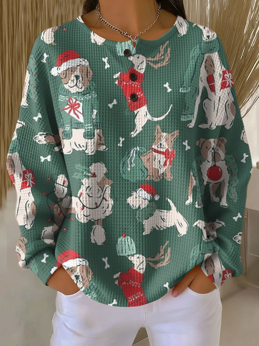 Women's Christmas Cute Animal Cat Pattern Art Print Casual Cotton Shirt