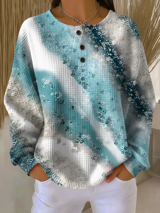 Women's Color Gradient Pattern Art Print Casual Cotton Shirt